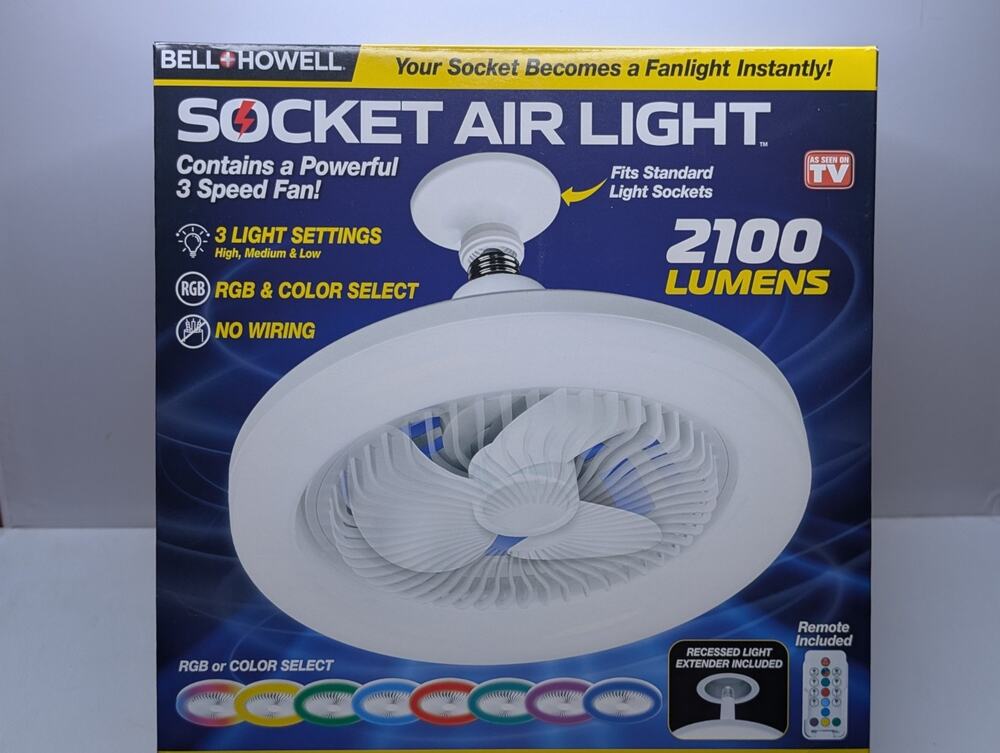 Bell + Howell Socket Air Light 2100 Lumens RGB Ceiling Fan Light Remote New